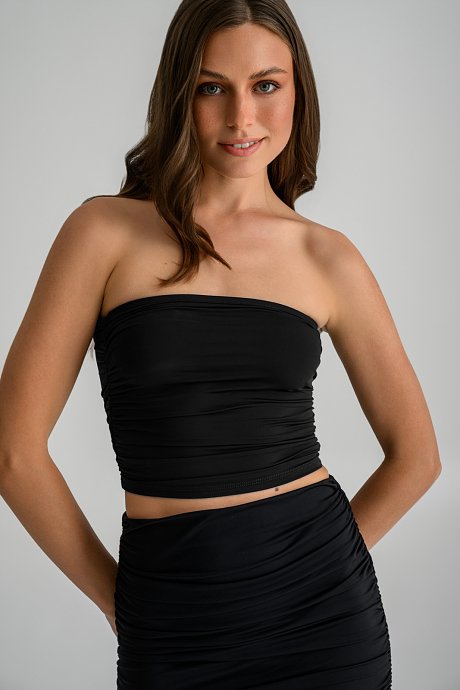 Strapless λύκρα κροπ τοπ με σούρες