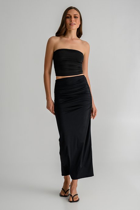 Strapless λύκρα κροπ τοπ με σούρες