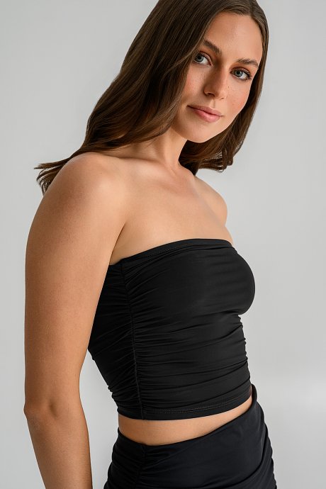 Strapless λύκρα κροπ τοπ με σούρες
