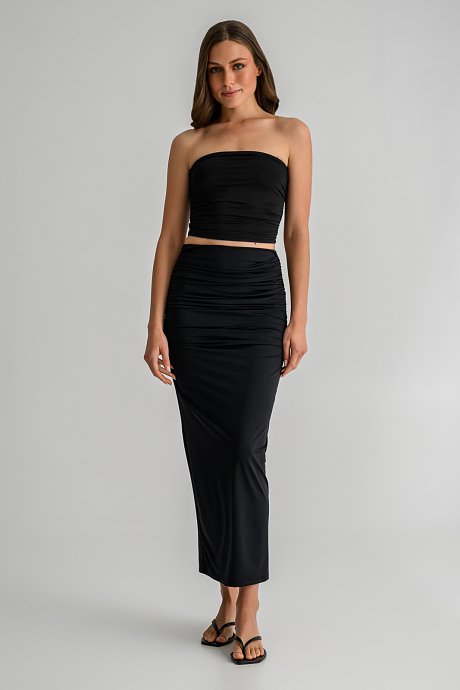 Strapless λύκρα κροπ τοπ με σούρες
