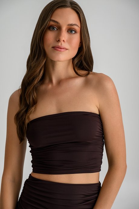 Strapless λύκρα κροπ τοπ με σούρες