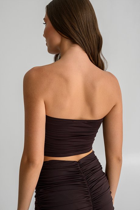Strapless λύκρα κροπ τοπ με σούρες
