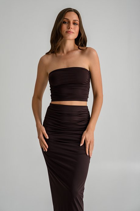 Strapless λύκρα κροπ τοπ με σούρες