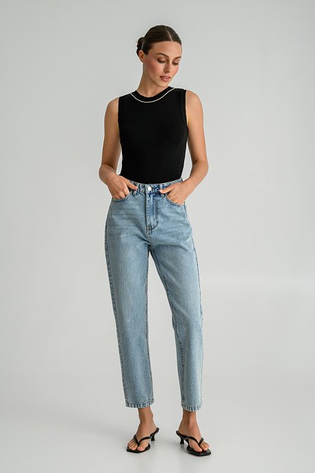 Knitted sleeveless top with rhinestone chain detail