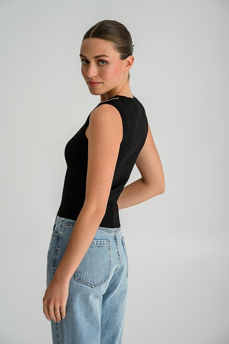 Knitted sleeveless top with rhinestone chain detail
