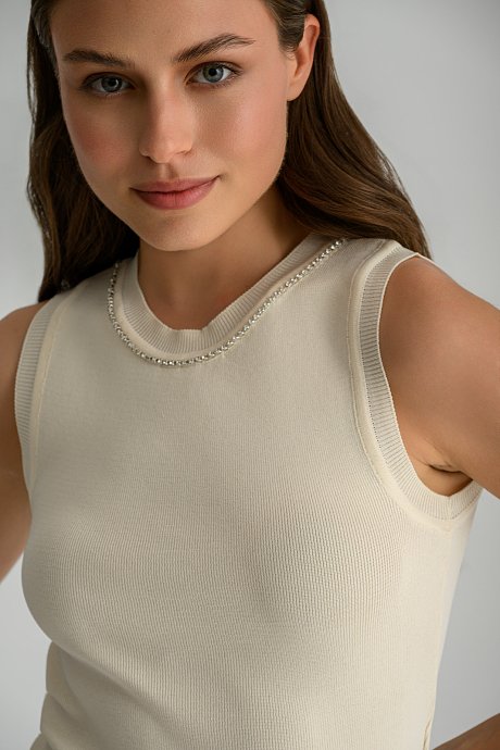 Knitted sleeveless top with rhinestone chain detail