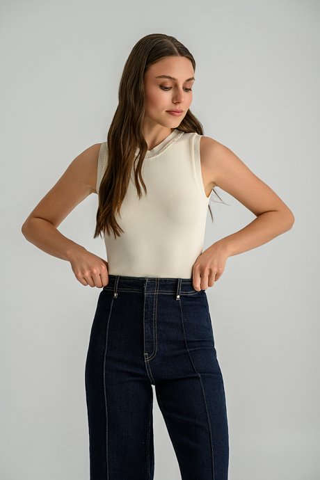 Knitted sleeveless top with rhinestone chain detail