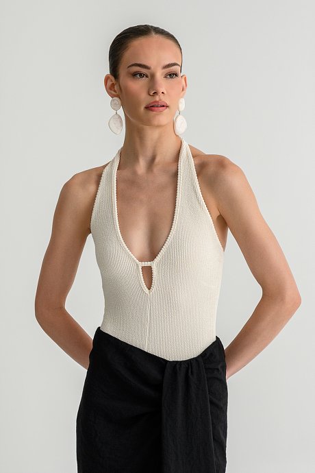 Halter bodysuit with cut out detail