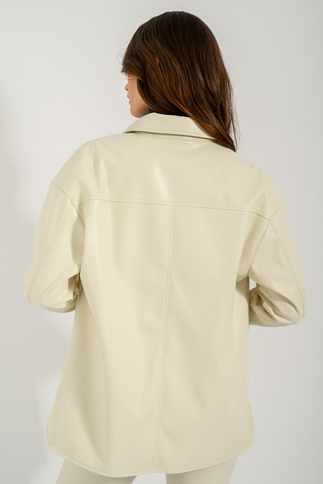 Overshirt with leather effect and pockets
