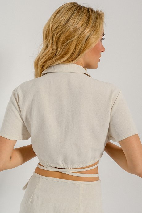 Linen cropped shirt with tying