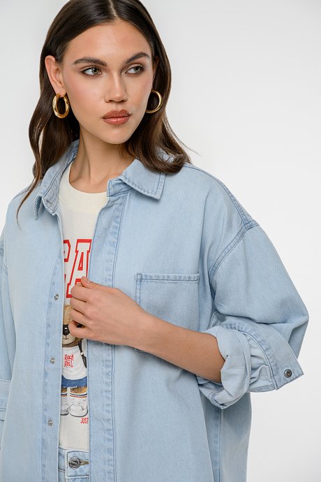 Oversized ντένιμ πουκάμισο overshirt με τσέπη