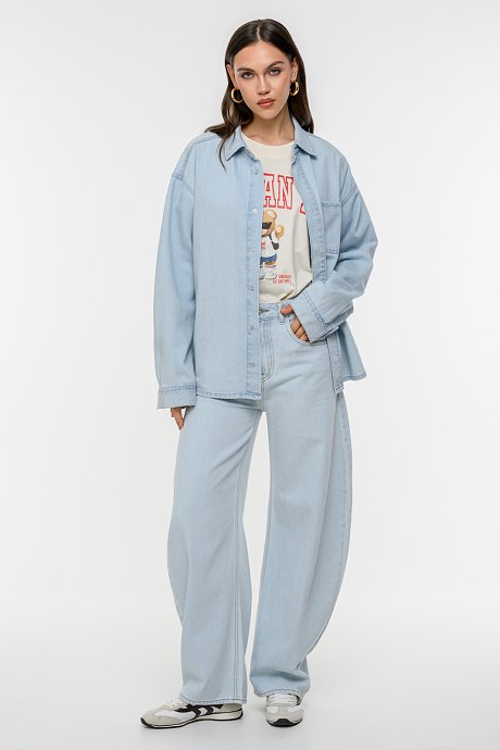 Oversized ντένιμ πουκάμισο overshirt με τσέπη