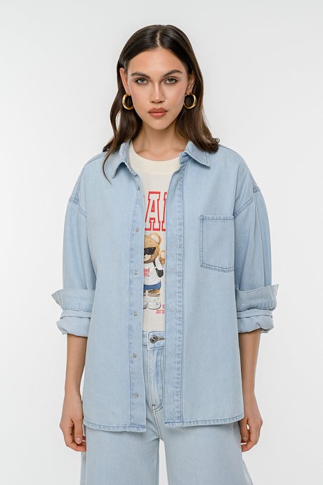 Oversized ντένιμ πουκάμισο overshirt με τσέπη