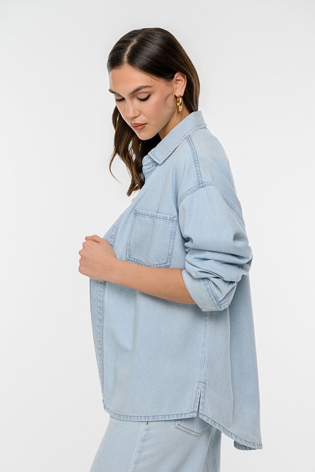 Oversized ντένιμ πουκάμισο overshirt με τσέπη