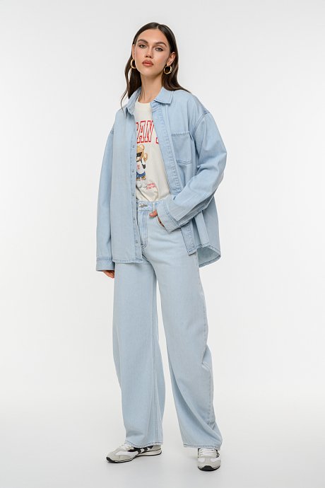 Oversized ντένιμ πουκάμισο overshirt με τσέπη