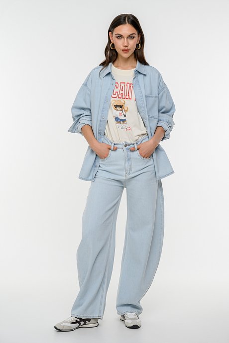 Oversized ντένιμ πουκάμισο overshirt με τσέπη