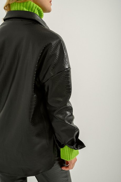 Overshirt with leather and crocodile effect