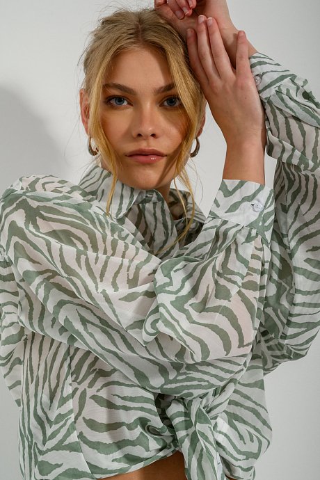 Semi see- through shirt with zebra print