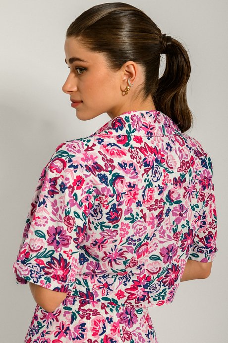 Linen cropped floral shirt