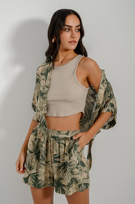 Cropped shirt with print and front tying