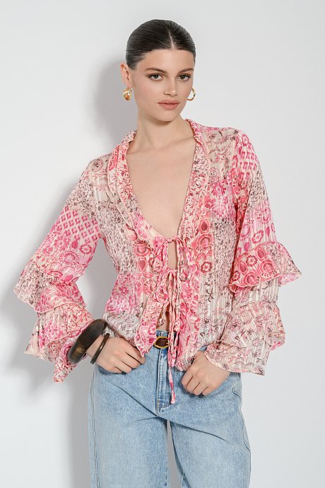 See through πλισέ floral πουκάμισο με βολάν