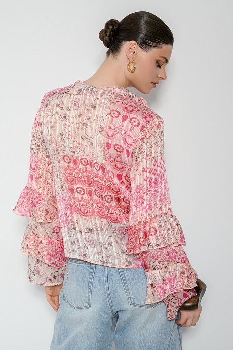 See through πλισέ floral πουκάμισο με βολάν
