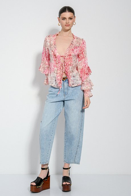 See through πλισέ floral πουκάμισο με βολάν