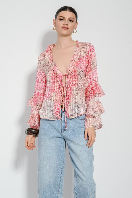 See through πλισέ floral πουκάμισο με βολάν