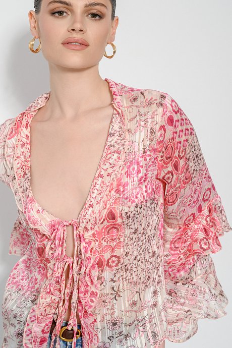 See through πλισέ floral πουκάμισο με βολάν