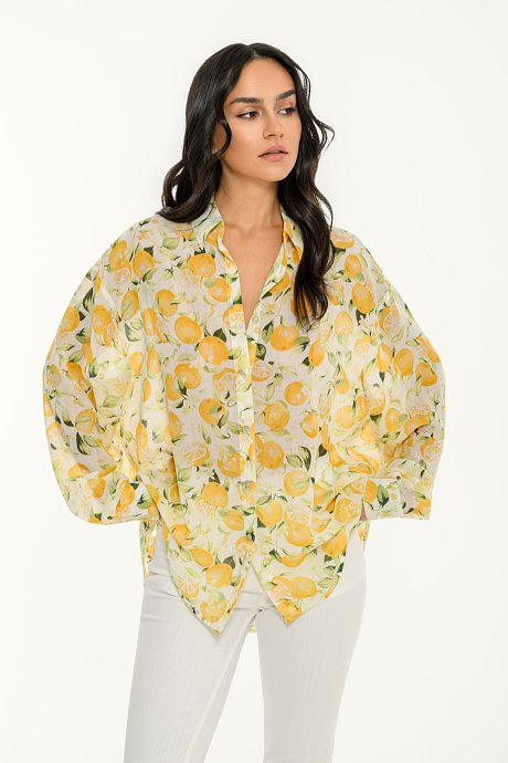 Oversized ημιδιάφανο πουκάμισο με print
