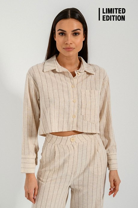 Cropped linen shirt with stripes