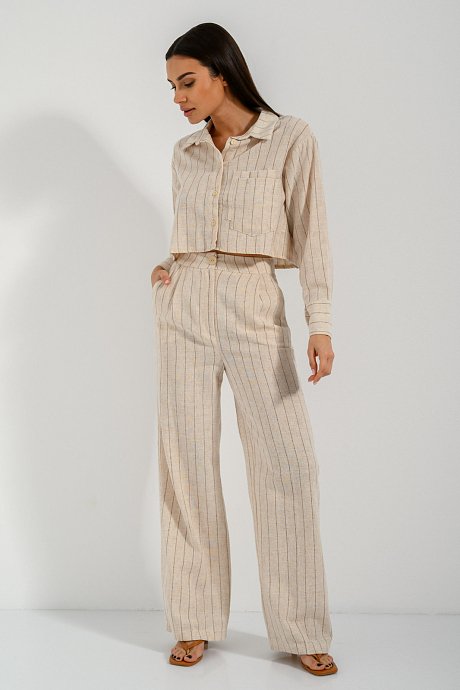 Cropped linen shirt with stripes