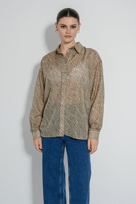 Oversized see through πουκάμισο με zebra print