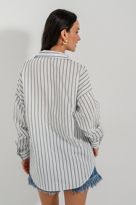 Striped shirt with lapel collar