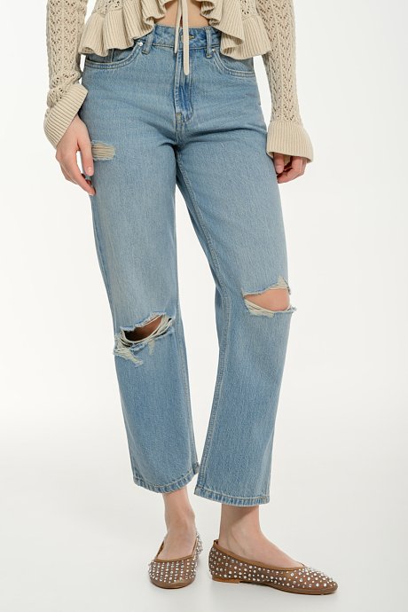 Ripped straight leg denim