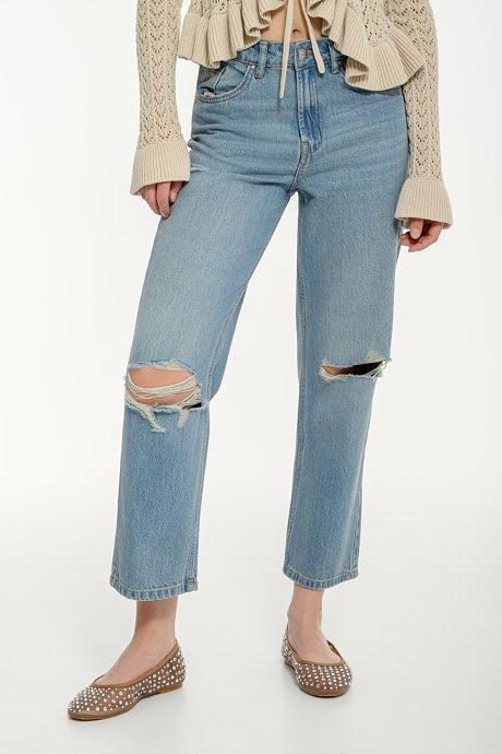 Ripped straight leg denim