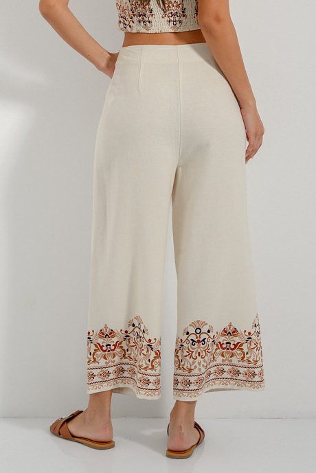 Linen culotte trousers with detail