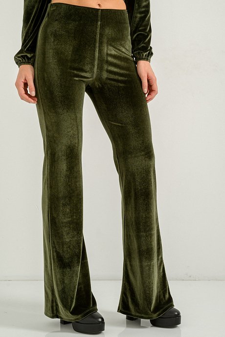 Flared trousers with velvet effect