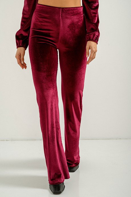 Flared trousers with velvet effect