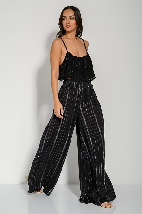 Wide leg παντελόνα με lurex λεπτομέρεια