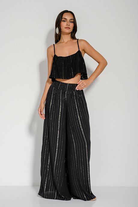 Wide leg παντελόνα με lurex λεπτομέρεια