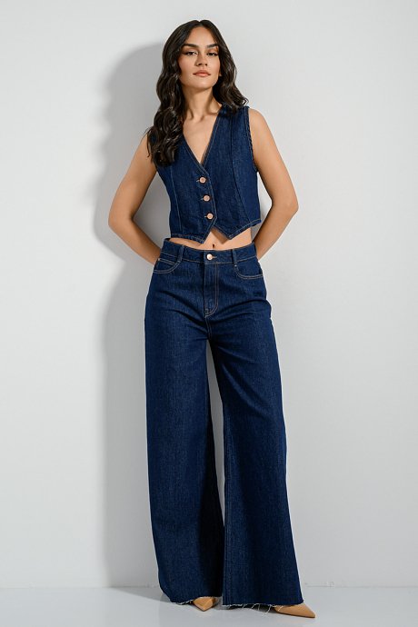 Wide leg ντένιμ με ξέφτια