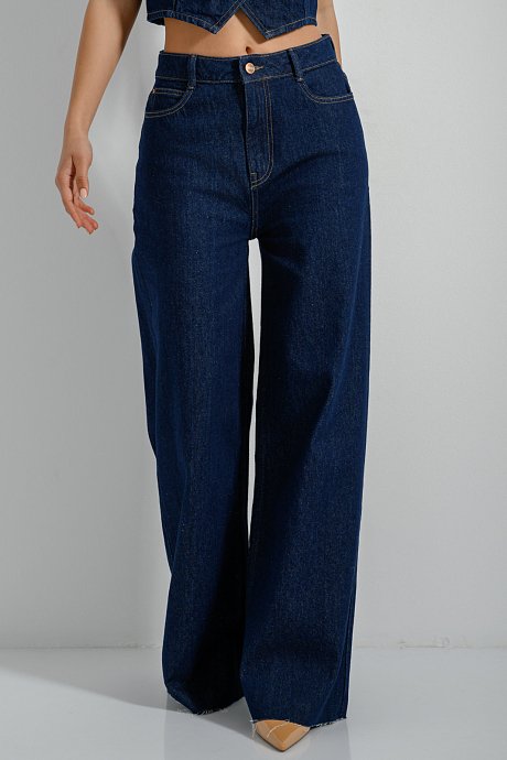 Wide leg ντένιμ με ξέφτια