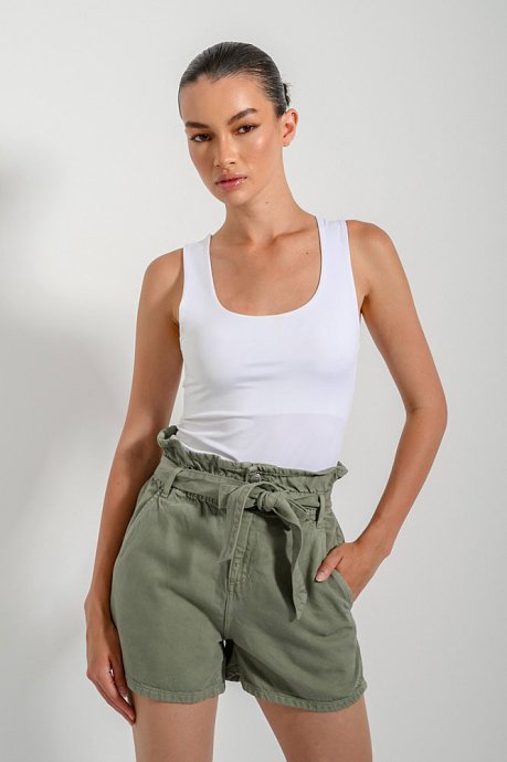 Denim paperbag shorts with matching belt