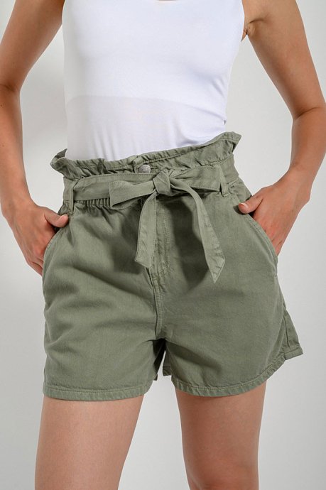 Denim paperbag shorts with matching belt