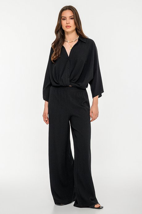 Wide leg γκοφρέ παντελόνα με λάστιχο