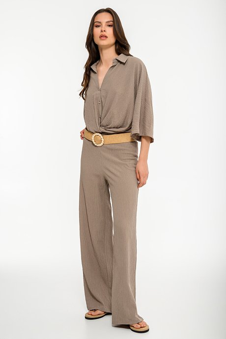Wide leg γκοφρέ παντελόνα με λάστιχο