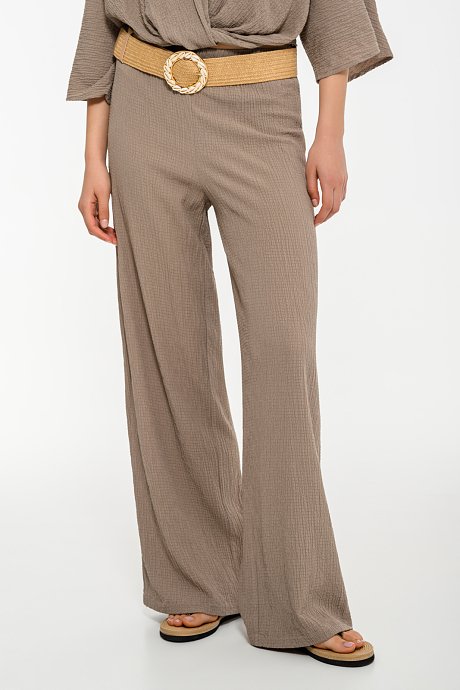 Wide leg γκοφρέ παντελόνα με λάστιχο