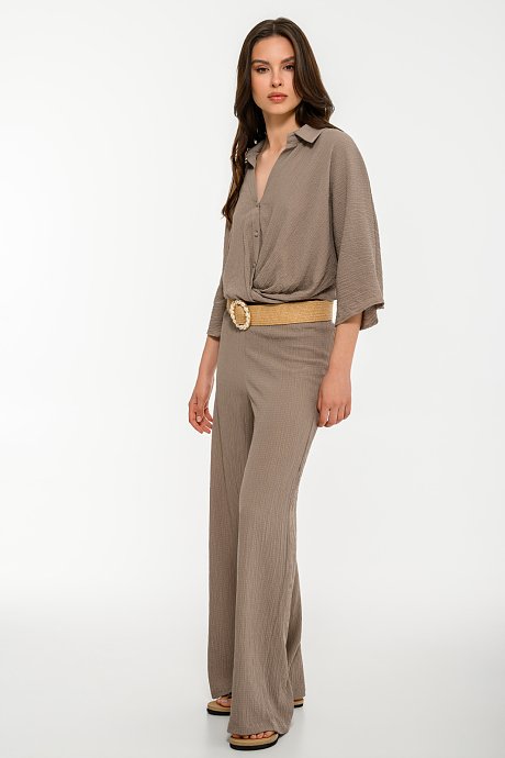 Wide leg γκοφρέ παντελόνα με λάστιχο