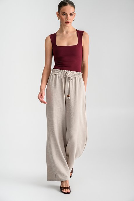 Wide leg παντελόνα με κορδόνι με χάντρες